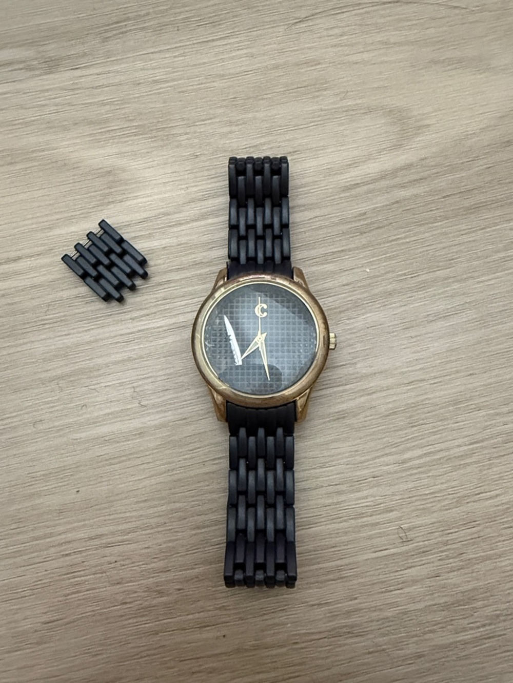 Charming Charlie Black and Gold Round Link Bracelet Watch